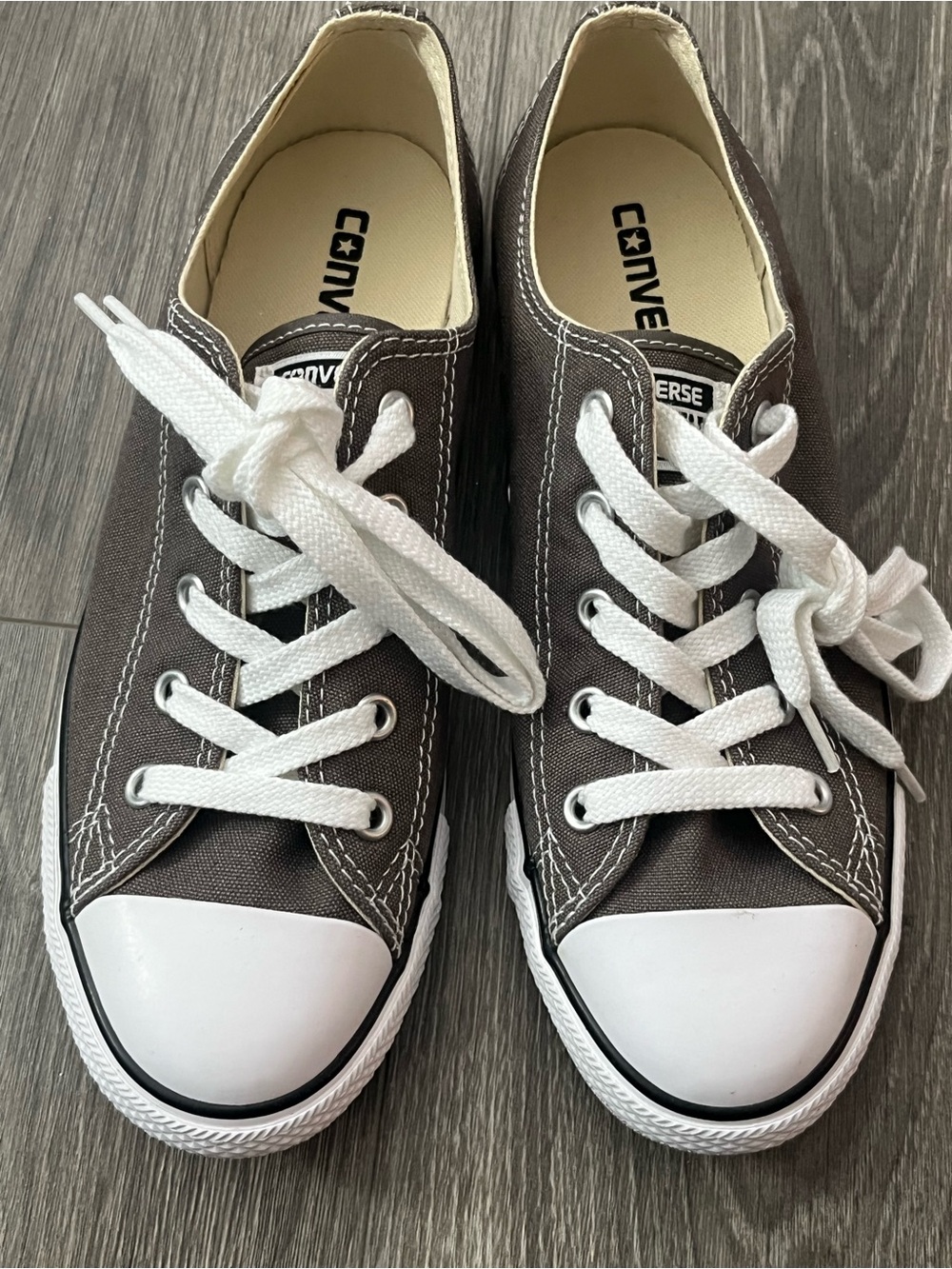 Converse Women Low Top Canvas Sneakers in Dark Gray and White